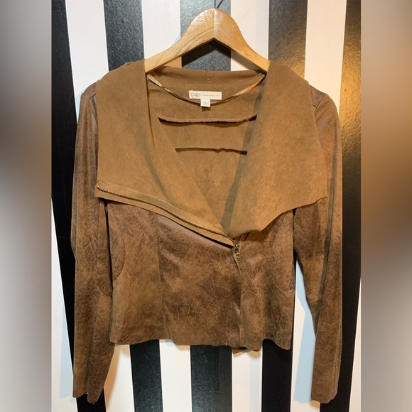 Brown Faux Suede Zip Up Moto Style Shirt Jacket  Mad Max Apocalypse Vibes XS/Sm - Picture 3 of 16